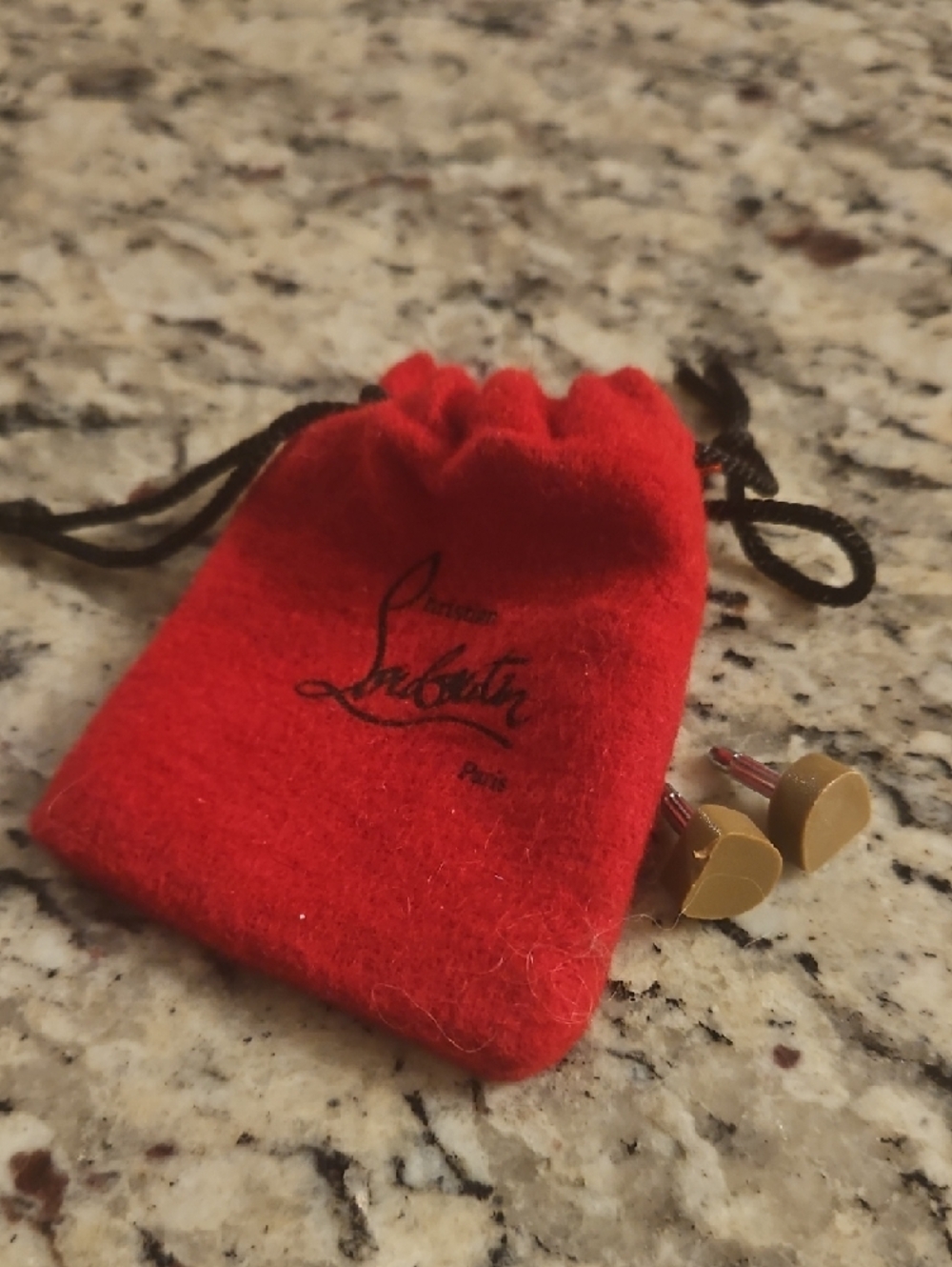 Christian Louboutin Red Velvet Drawstring Pouch with Black Logo - Picture 5 of 5
